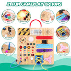 Iabedi Busy Board,Montessori Toys for 1-3 Years Old, Wooden Toddler Toys, Autism Sensory Travel Toy, Ideal Gift for 1+ Year Old Boys (Busy Board Plus v3)
