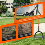 Bluesea Lawn Aerator Tool - 16 Iron Spikes with Ergonomic T-Handle, Automatic Dirt Clean for Soil Loosening & Yard Aeration, Manual Metal Grass Aerator (Orange)