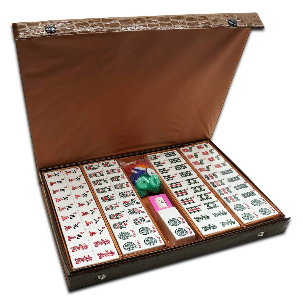 American Mahjong Game Set: 166 White Engraved Tiles, Western Mah Jongg Play, Traveler Size Case, Dices, Chips, Manual, Win Indicator