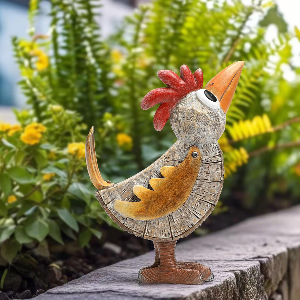 Wiresusan Outdoor Whimsical Rooster Statue Resin Chicken Art Sculpture Garden Rooster Figurine Decoration, Rustic Roosters Decor, Animal Ornament for Yard, Lawn, Home, Office, Garden Gifts