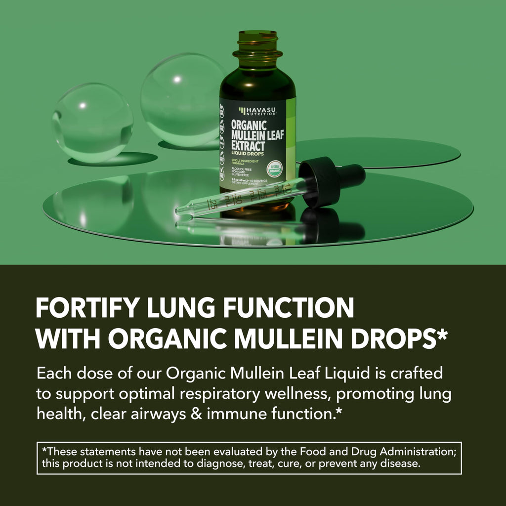 Mullein Drops for Lungs - USDA Organic Mullein Leaf Extract - Respiratory Health and Lung Support Supplement - 2 Fl Oz - Vegan, Non-GMO, and Alcohol Free Formula - Herbal Tincture - 2 Month Supply