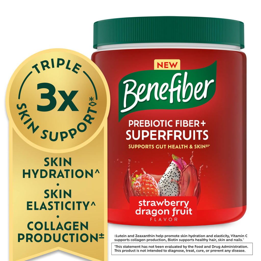 Benefiber Prebiotic Fiber + Superfruits Dietary Supplement, Strawberry Dragon Fruit Flavor, 8.8 oz (250g)