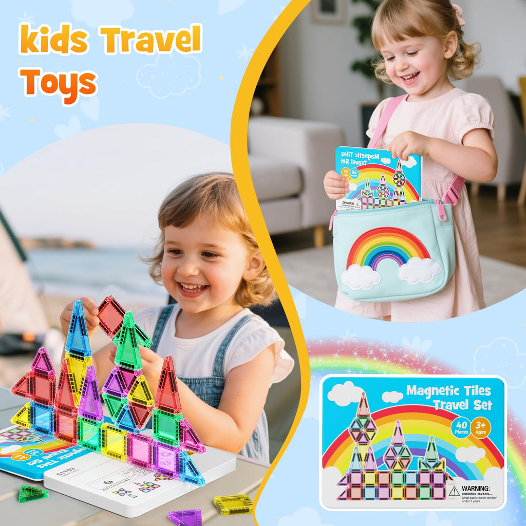hunloot Mini Magnetic Building Toys for 3-8 Year Olds and Toddlers, STEM Magnet Travel Construction Set with Storage Box - Educational Birthday Gifts for Boys & Girls
