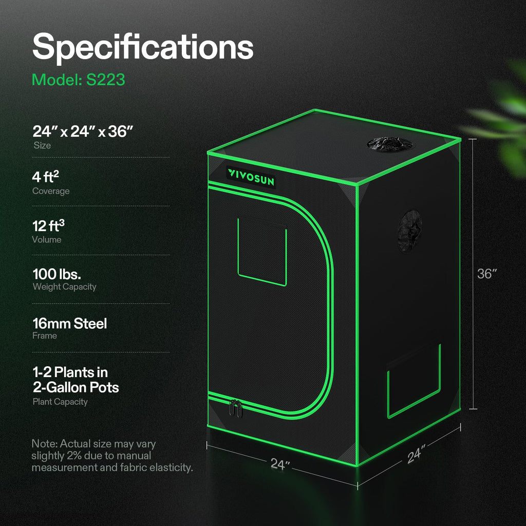 VIVOSUN S223 2x2 Grow Tent 24"x24"x36" Small Mylar Tent for Indoor Plants