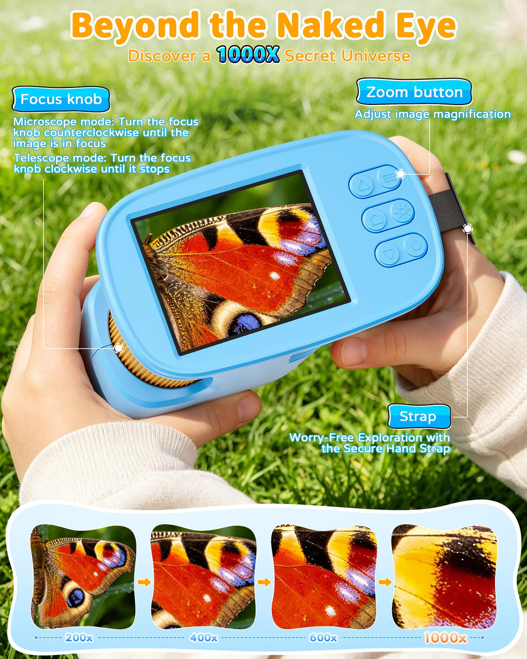1000X Handheld Microscope for Kids, 4K Digital Kids Microscope Science Kits