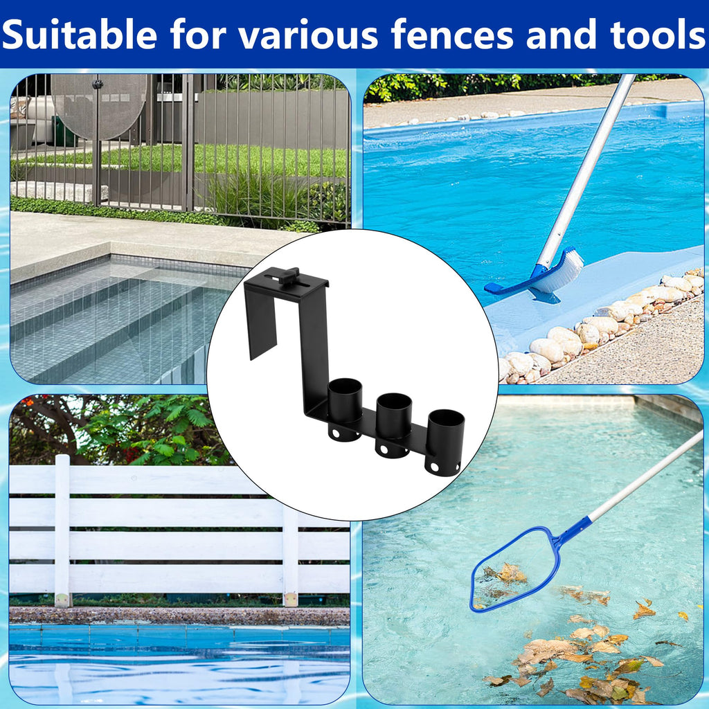 Adnee 2 Pcs Adjustable Pool Fence Hooks, Metal Pool Fence Hangers Suitable for 1.4-3.1 Inch Railing, Hanging Pool Tool Organizer for Poles Brushes Swimming Accessories Cleaning Tools