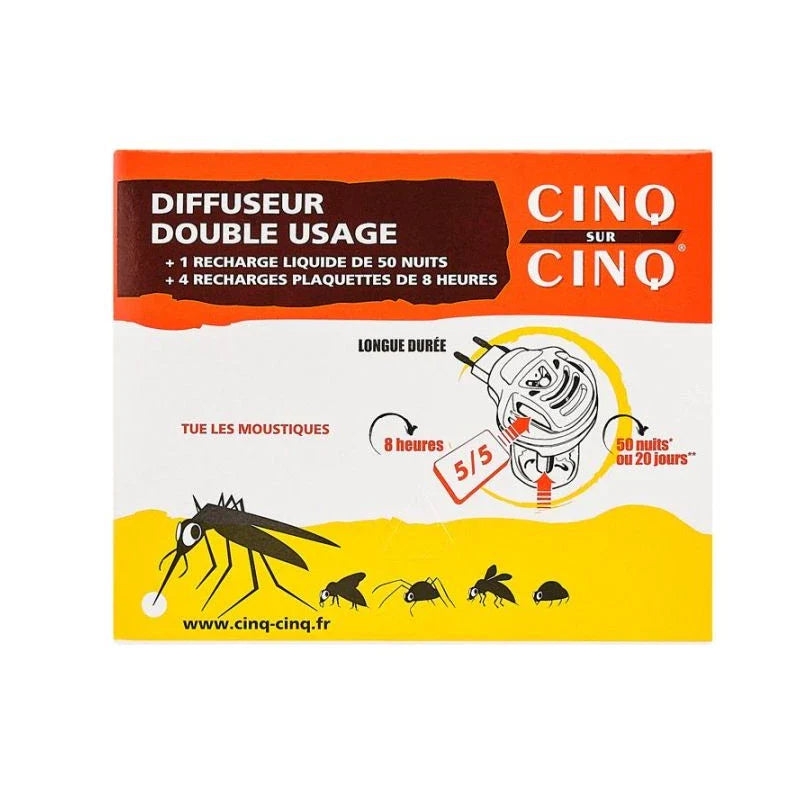 Cinq sur cinq 5/5 Diffuseur électrique double usage contre les insectes