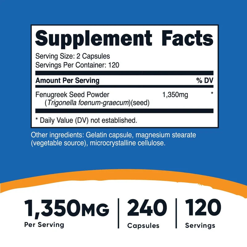 Nutricost Fenugreek Seed 1350mg, 240 Capsules (2 Bottles) - Gluten Free, Non-GMO, 675mg Per Capsule