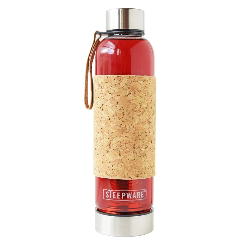The Tea Spot, Urban Tea Tumbler, Borosilicate Glass Tea Bottle with Stainless Steel Tea Infuser, insulated Natural Cork Sleeve, 16 oz