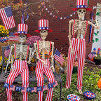 Funnysoft 4th of July 12ft Skeleton Outfits, Patriotic Giant Skeleton Costume with USA Star Pattern Hat, Independence Day White Red Striped Overalls for Garden Lawn Decor 250th Anniversary Celebration