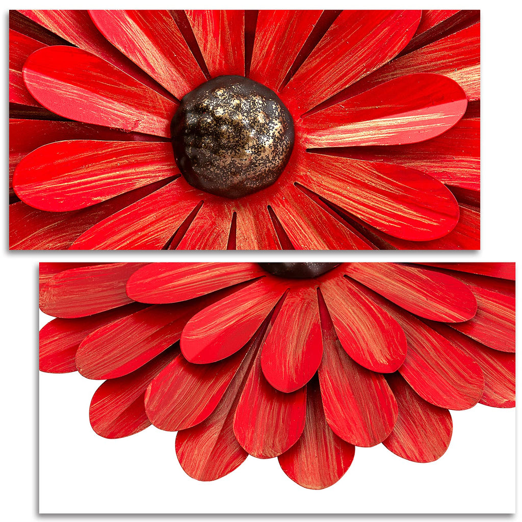EASICUTI Red Metal Flowers Wall Decor Metal Wall Art Decorations Hanging For Indoor Outdoor Home Bathroom Kitchen Room Bedroom Living Room Garden Patio Porch 12 Inch