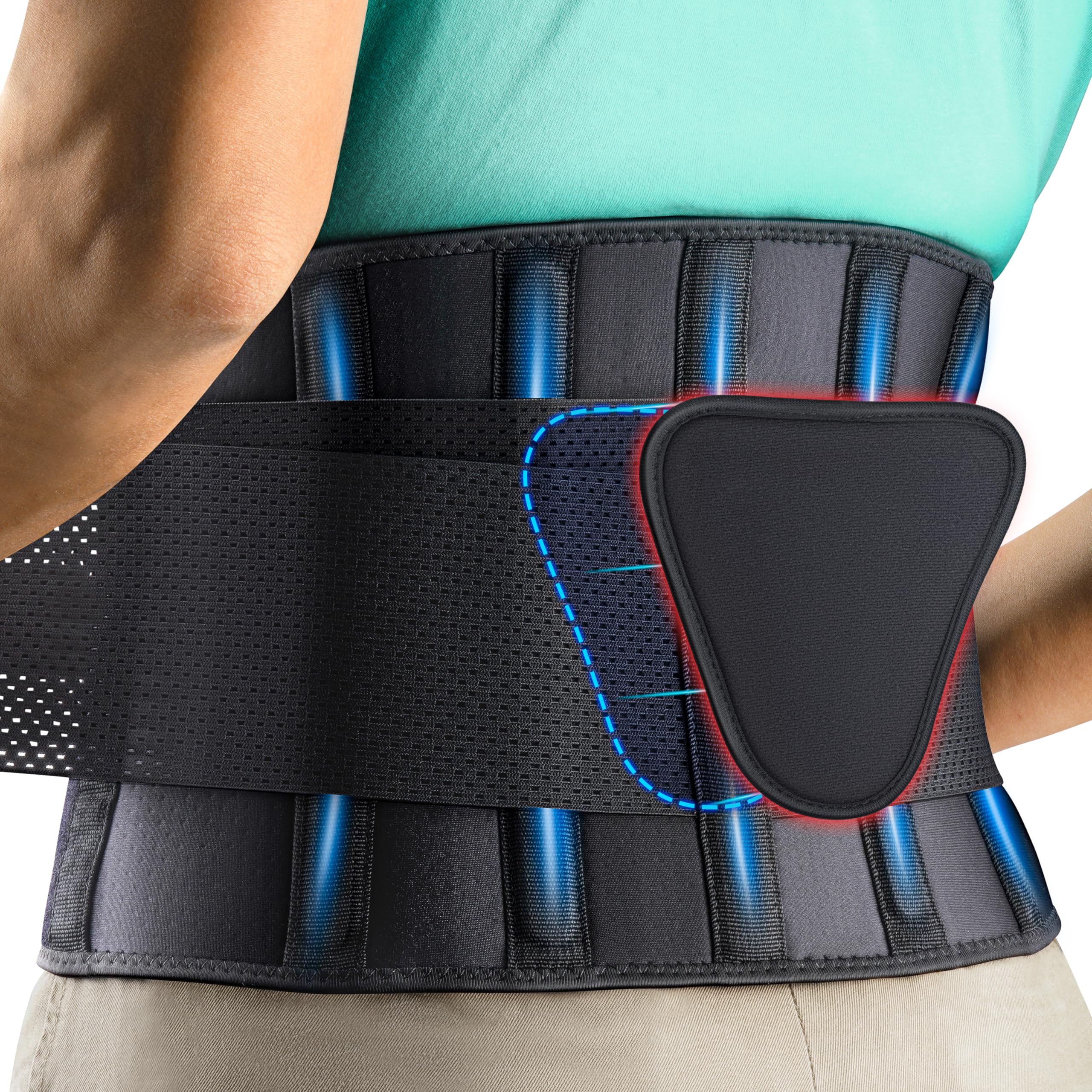 FEATOL Back Brace for Lower Back Pain, Breathable Back Support Belt for Women & Men with Lumbar Pad, Lumbar Support Belt for Heavy Lifting & Work, Sciatica, Scoliosis 3XL (Waist Size:54''-63'')