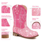 Motasha Girls Cowgirl Boots Glitter Toddler Girls Boots Pink Cowboy Boot for Girl Size 11 Little Big Kids Boot Western Riding Shoes Party Birthday (M7101 S R Pink 11)