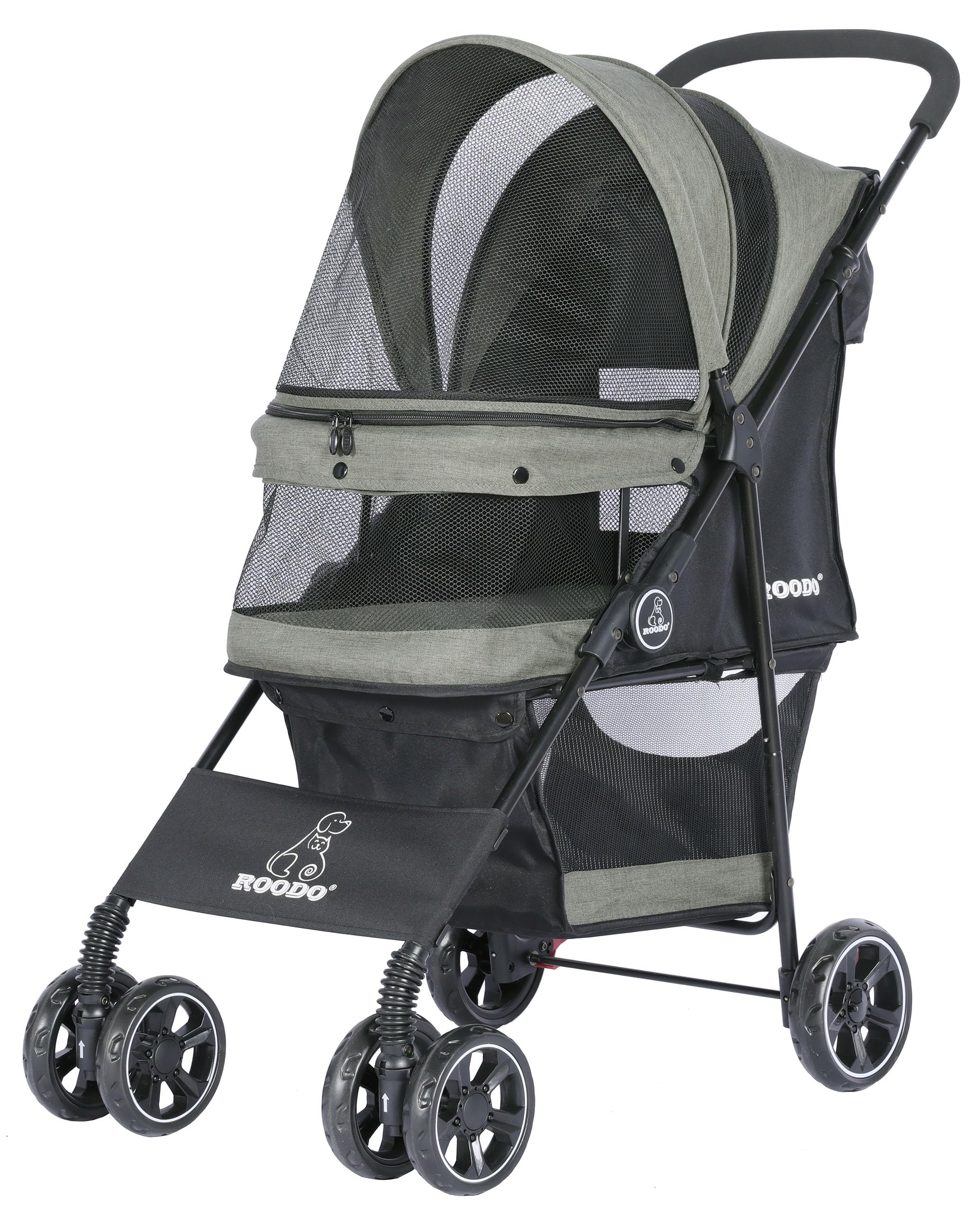 ROODO 4 Wheel Dog Cat Pet Stroller Best Lightweight Foldable Compact Portable Jogger All Terrain Travel Pet Gear Puppy Doggie Bunny Kitty Stroller for up to 30lbs Medium Small Dogs Cats(sage Green)
