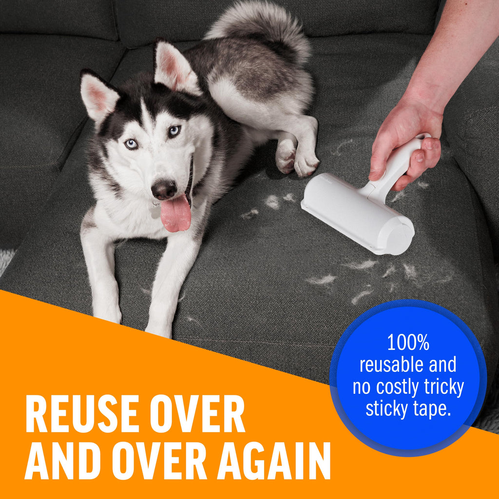 ChomChom Roller Pet Hair Remover – Original Size Reusable Lint Roller for Cat & Dog Hair on Furniture, Couch, Carpet, Car, Rugs & Bedding – Portable, Eco-Friendly (White)