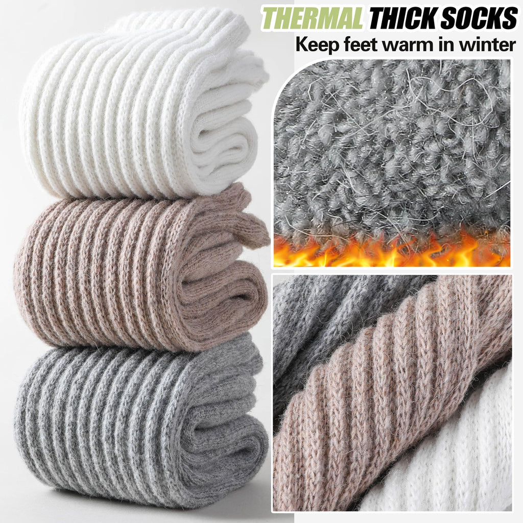 EBMORE Womens Merino Wool Slouchy Boot Socks Thermal Warm Winter Thick Scrunch Slouch Cozy Crew Gifts Socks 4 Pairs Stocking Stuffers(Black/khaki/Grey/White,M)