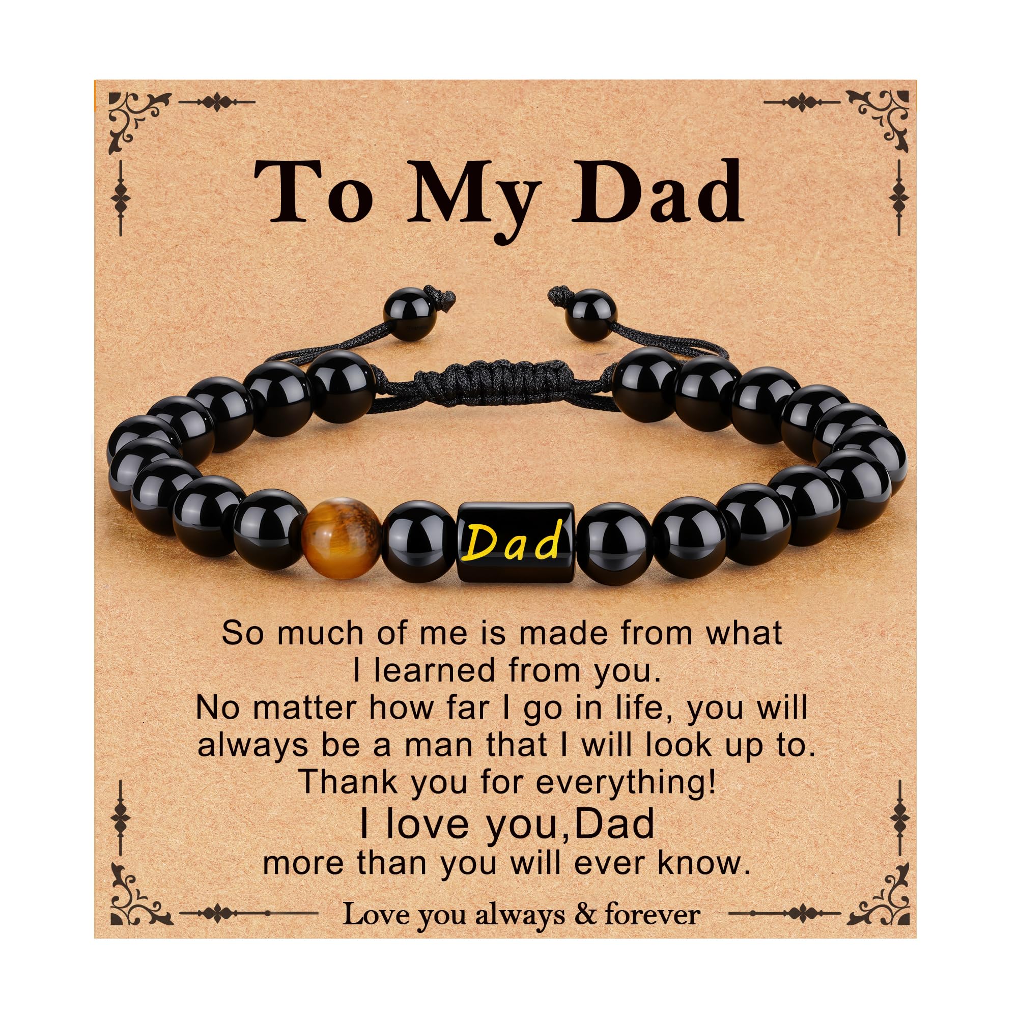 Pavkki to My Dad Bracelet for Dad Fathers Gifts Day Birthday from Son Daughter Men Presents Beaded Jewelry Step Bonus Dad