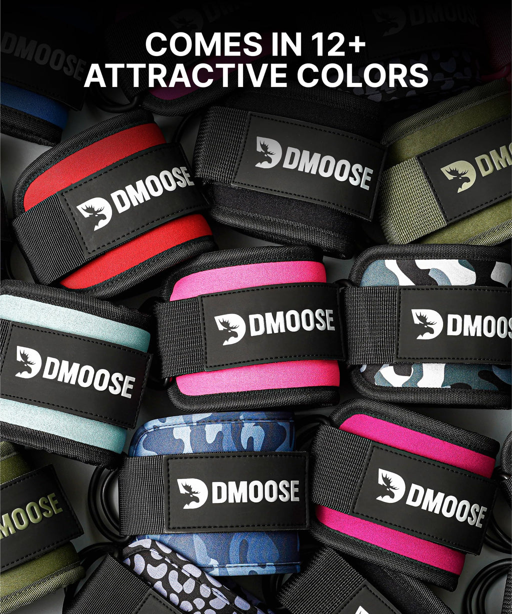 DMoose Fitness Ankle Straps for Cable Machines - One Size Fit Premium Padding, Glute Kickback Ankle Strap for Women & Men, Cable Attachments for Gym & Booty Workouts (Baby Blue - Pair)