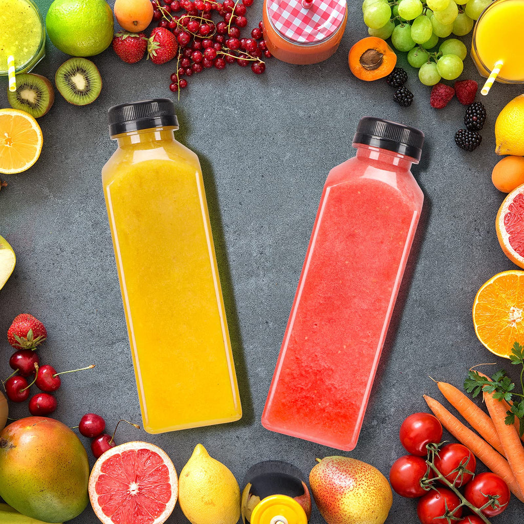 BAKHUK 36pcs 16oz Empty Plastic Juice Bottles with Caps, Reusable Clear Bulk Beverage Containers for Juice, Milk, Smoothie, and Other Beverages