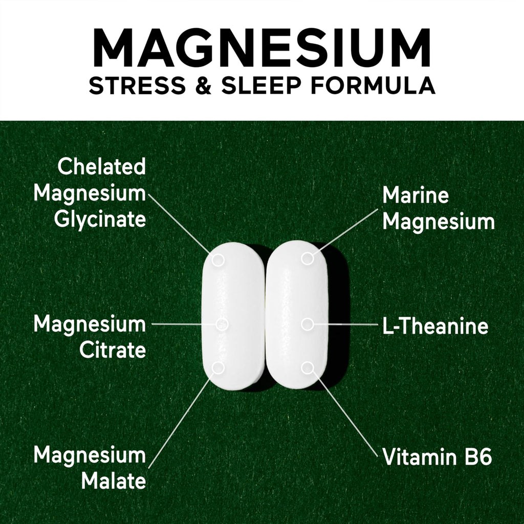 Smarter Nutrition Magnesium Complex - Chelated Magnesium Glycinate with Citrate, Malate and L-Theanine for Sleep, Muscle Relaxation and Stress Support - Non-GMO - 60 Tablets[30DaySupply]