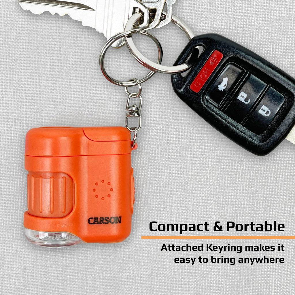 Carson MicroMini 20x Lighted Compact Pocket Microscope, UV and LED Flashlight, Orange (MM-280O)