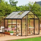 6x8FT Polycarbonate Greenhouse, Walk-in Outdoor Aluminum Frame Greenhouse with Roof Vent, Lockable Push Door for Garden, Backyard, Patio & Lawn