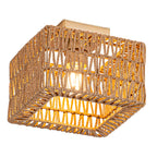 Rpzloila Rattan Ceiling Light, Gold Boho Light Fixture, Square Flush Mount Ceiling Light for Bedroom, Hallway, Entryway, Kitchen, Cabinet