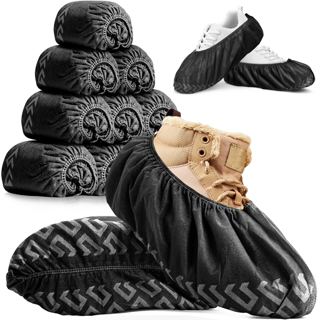 Premium Boot & Shoe Covers Disposable Booties - 100 Pack - Durable, Non-Slip, Non-Toxic, Water Resistant, Recyclable Protectors for Indoor & Outdoor - Large Size Fits Most Shoes