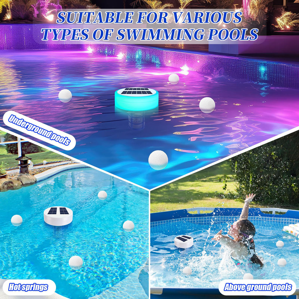 Qualirey Solar Pool Ionizer, Automatic Floating Copper Ionizer to Less Chlorine, Pool Water Purifier with LED Light & Scum Eliminating Balls, for Above Ground & Inground Pools up to 35, 000 Gallons