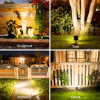 JEJOT Solar Lights Outdoor Waterproof IP65, Super Bright LED with Lens, 3000K 2 Lighting Modes, Solar Powered Yard Garden Solar Spot Lights for Outside Landscape Auto On/Off -4 Pack