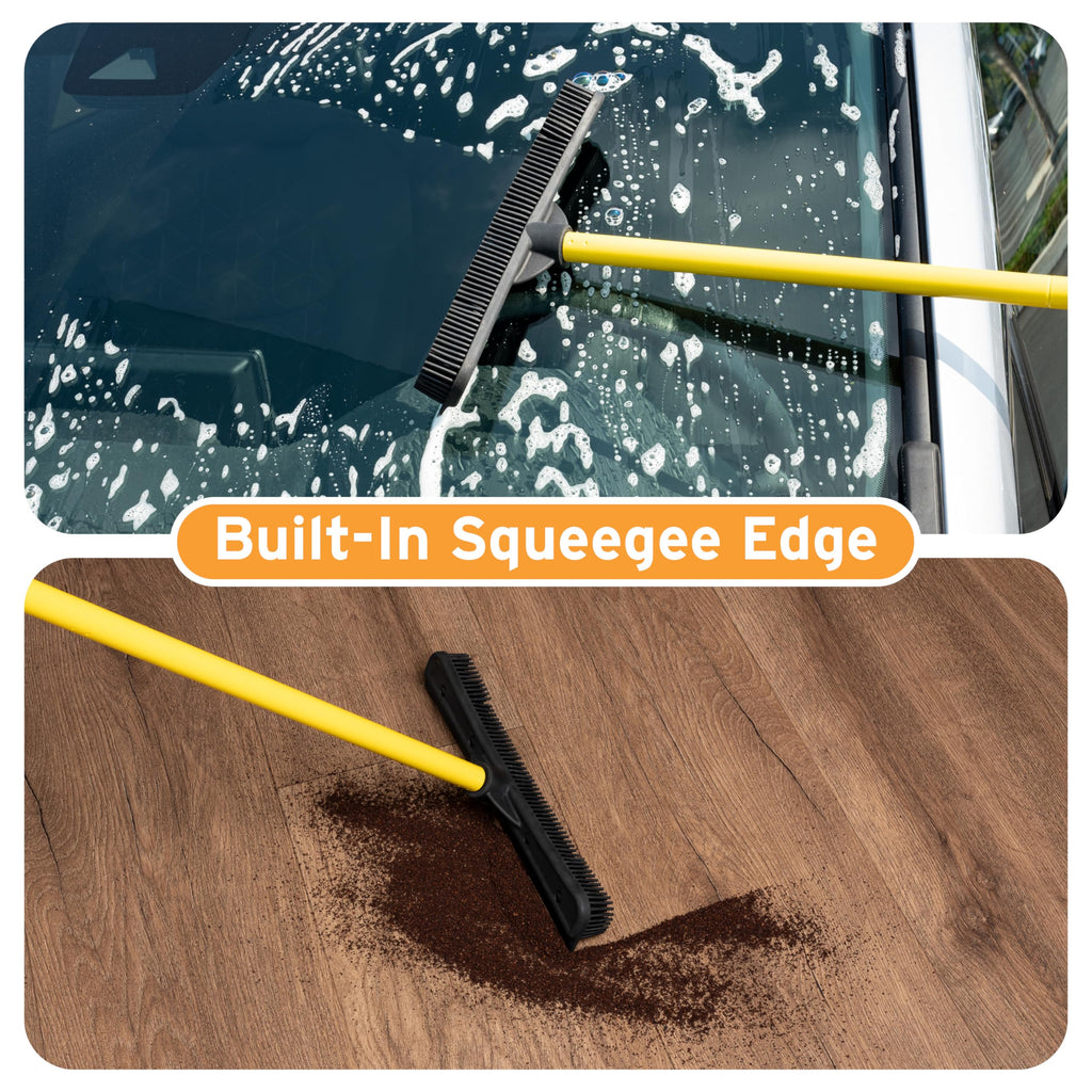 FURemover Original Plus Pet Hair Rubber Broom with Squeegee, with 61" Telescopic Handle for Carpet, Tile and Hardwood