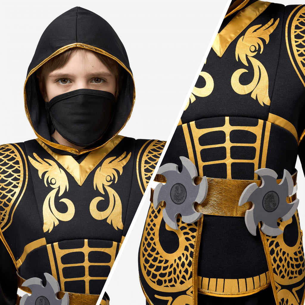 Spooktacular Creations Golden Ninja Costume Set, Ninja Jumpsuit with Foam Accessories for Kids, Toddler Halloween Outfit for Ideas Cosplay Party (Medium, 8-10 yrs)