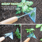 Berry&Bird Triangle Hand Hoe, 15.2’’ Winged Weeder Tool with Wood Handle
