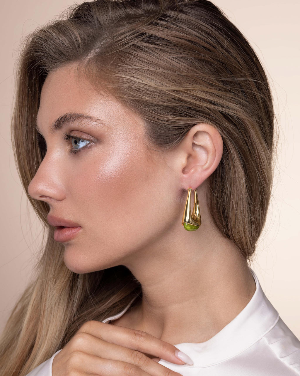 SNGIA Long Oval Chunky Dangle 18K Gold Plated Hoops with Colored Resin Gemstone Statement Earrings for Women, (Green, Brown, Light blue, Dark Blue), Bold Drop Handmade Exaggerated Irregular Trendy Bohemian Jewelry Gifts, Unique Dangling Teardrop Baroque S