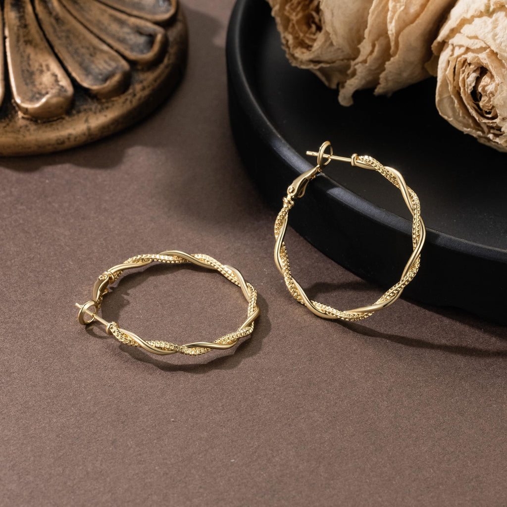 SPACMAG Gold Hoop Earrings for Women 14K Gold Earrings for Women 34mm