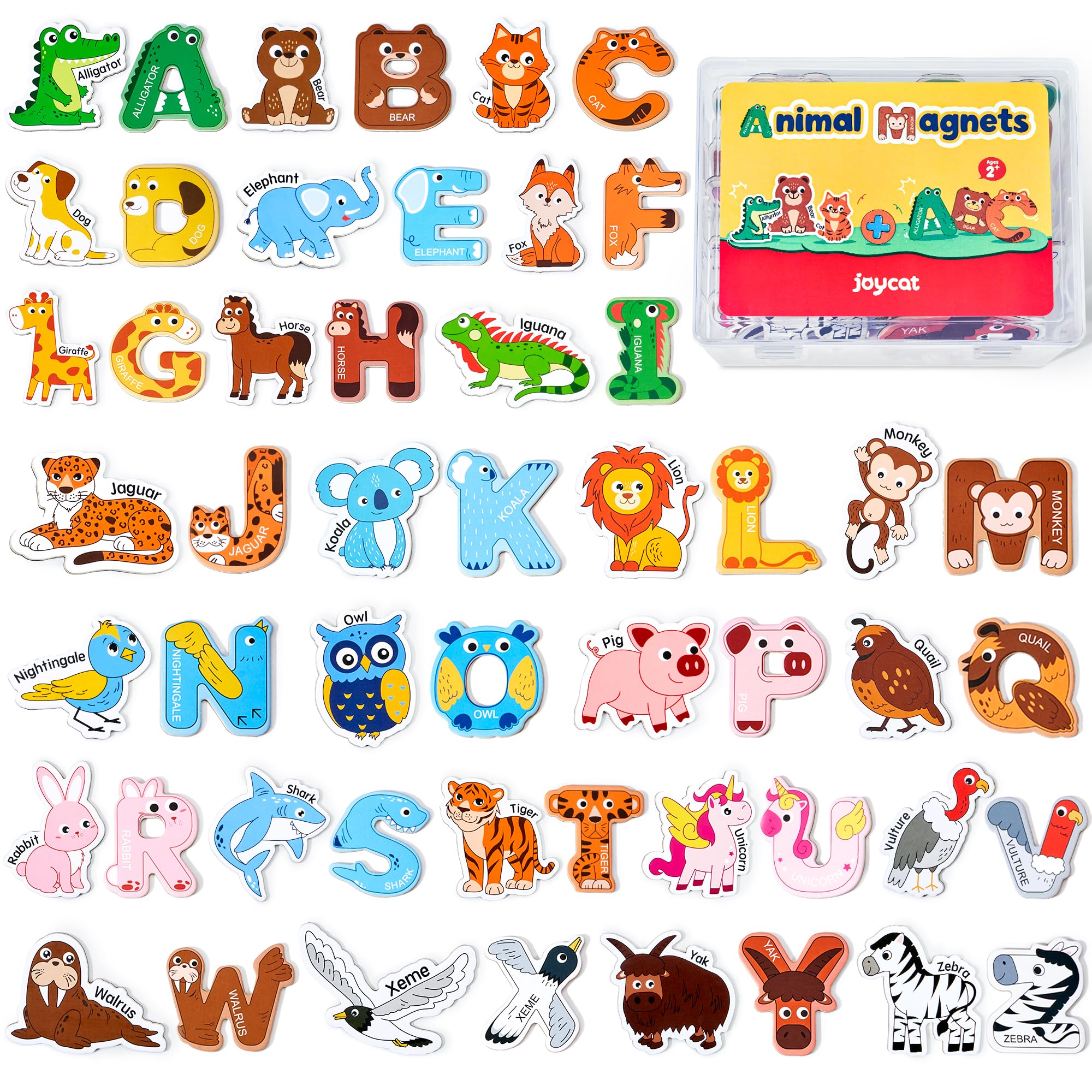 JoyCat Wooden Fridge Magnets for Kids – 26 Cute Animals & Uppercase Letters for Toddlers, Magnetic Alphabet Refrigerator Toys, Fun Educational Learning Gifts for Preschool 2 3 4 5 Years Old