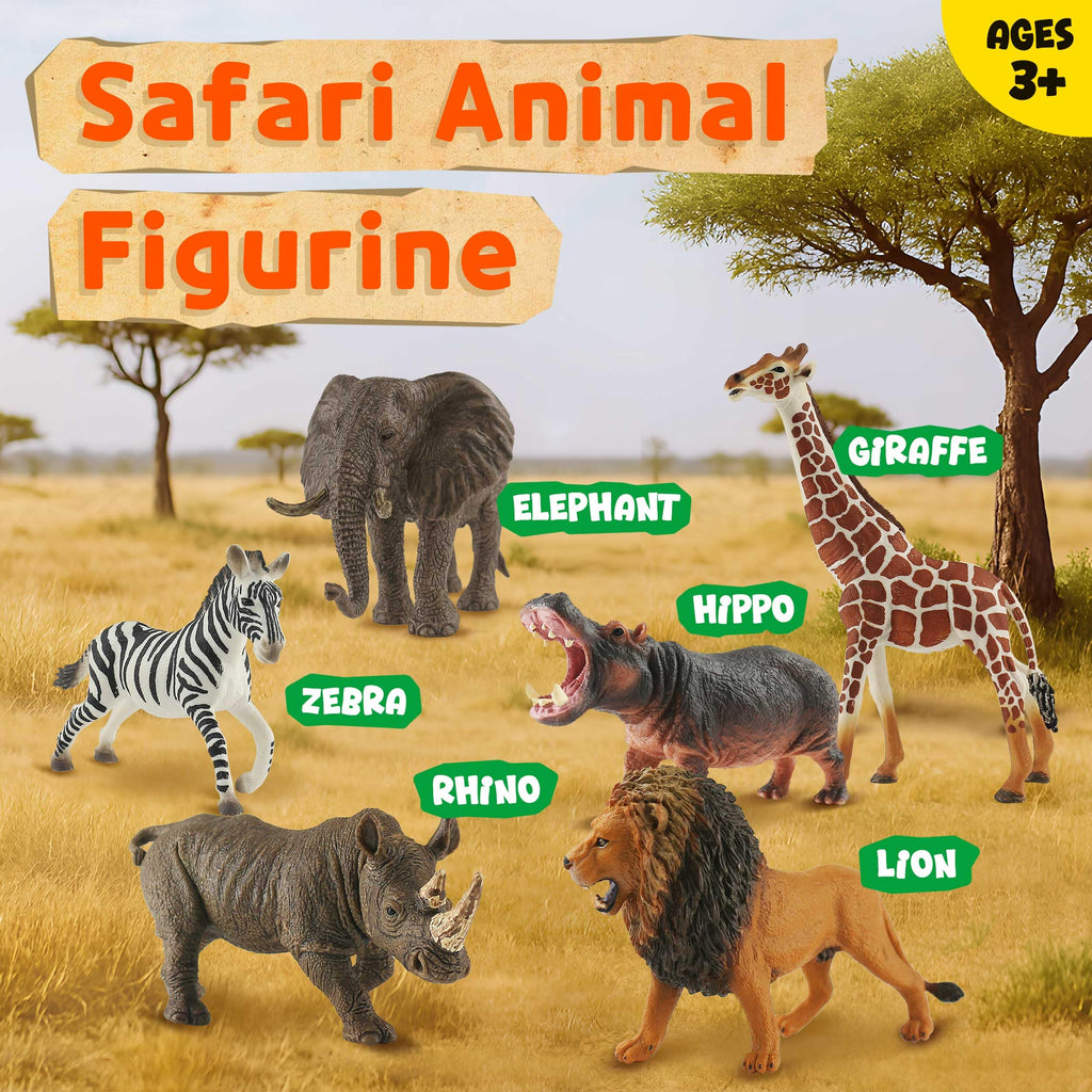 Zippytots 6PCS Safari Animal Figure Toys for Kids 3-5 Realistic Plastic Jungle Animal Figurines African Wildlife Learning Toys for Kids Boys Girls Toddlers