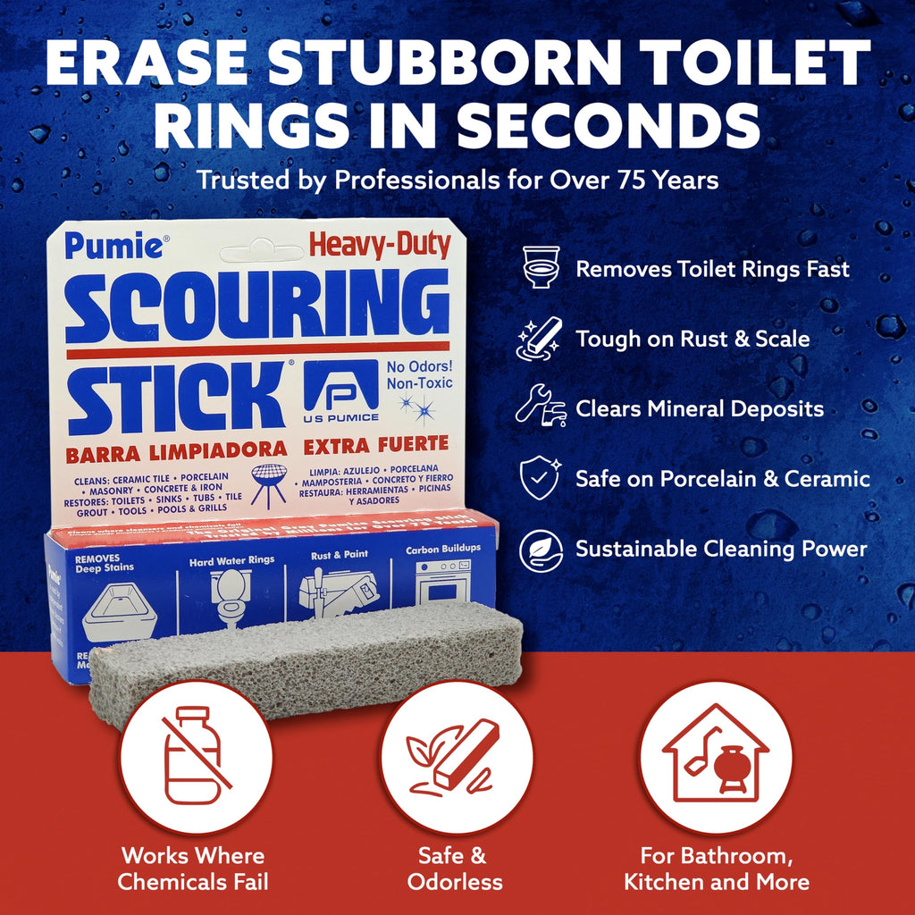6-Pack PUMIE HDW Scouring Stick for Toilet Bowl Cleaning, Cleans Toilet Bowl Hard Water Rings, Buildups, Rust & Tough Stains, Perfect Pumice Stone for Cleaning Bathtub, Pools, Kitchens, Sinks & Grills