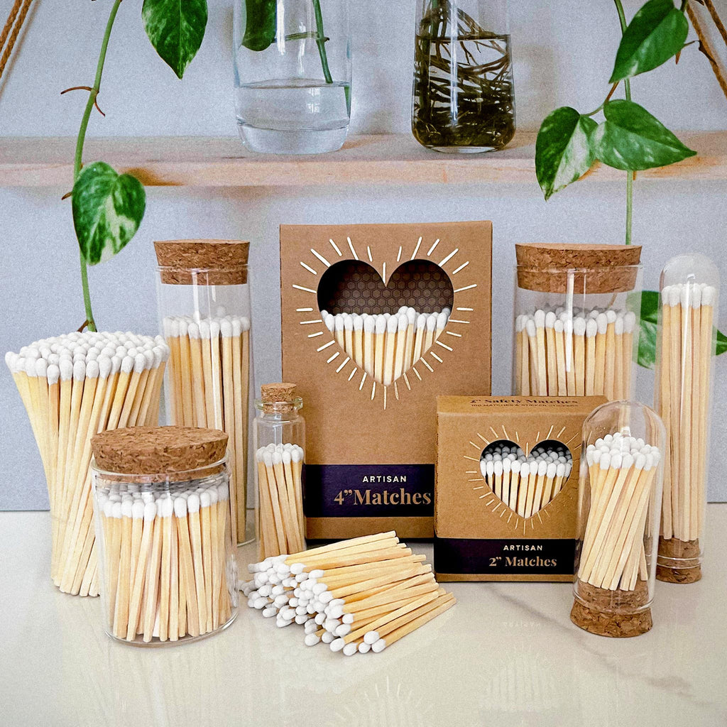 2" Classic White Tip Safety Matches | 300+ Bulk Artisan Matchsticks with Bumble Striker Stickers by Thankful Greetings | Decorative Candle Accessories | Unique & Fun for Home Decor, Gifts, & Events