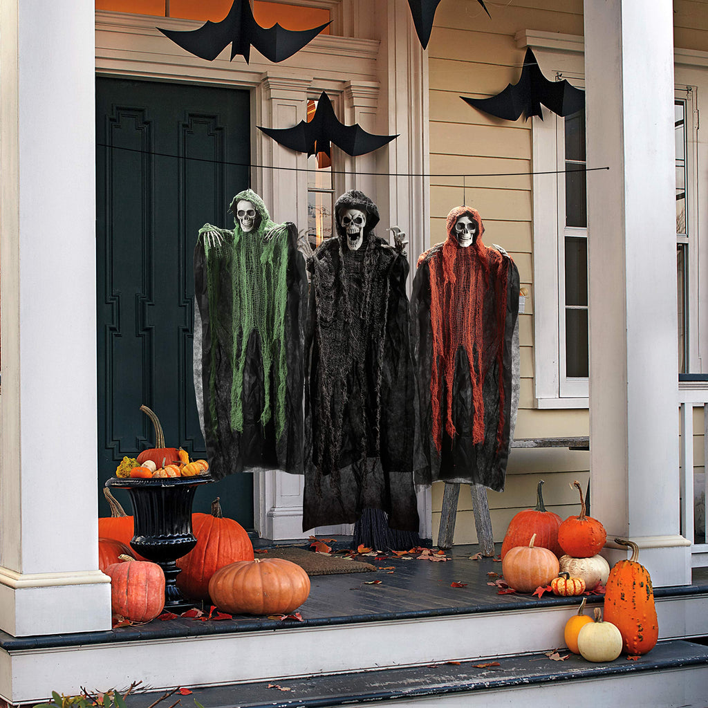JOYIN Halloween Hanging Grim Reapers (3 Pcs), One 47” and Two 35” Grim Reapers, Halloween Skeleton Flying Ghost for Haunted House Prop Décor, Outdoor Indoor Décor