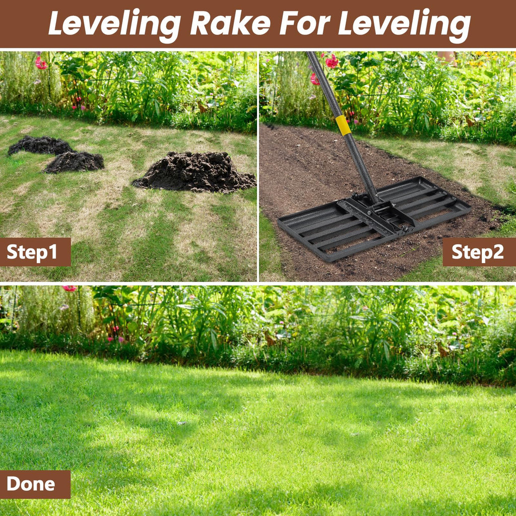 Lawn Leveling Rake, Heavy Duty 30"x10" Foldable Leveler Plate, 5FT Adjustable Stainless Steel Leveling Rake, Reinforced Welds Level rake for Soil, Dirt, Ground, Yard, Top Dressing, Landscaping