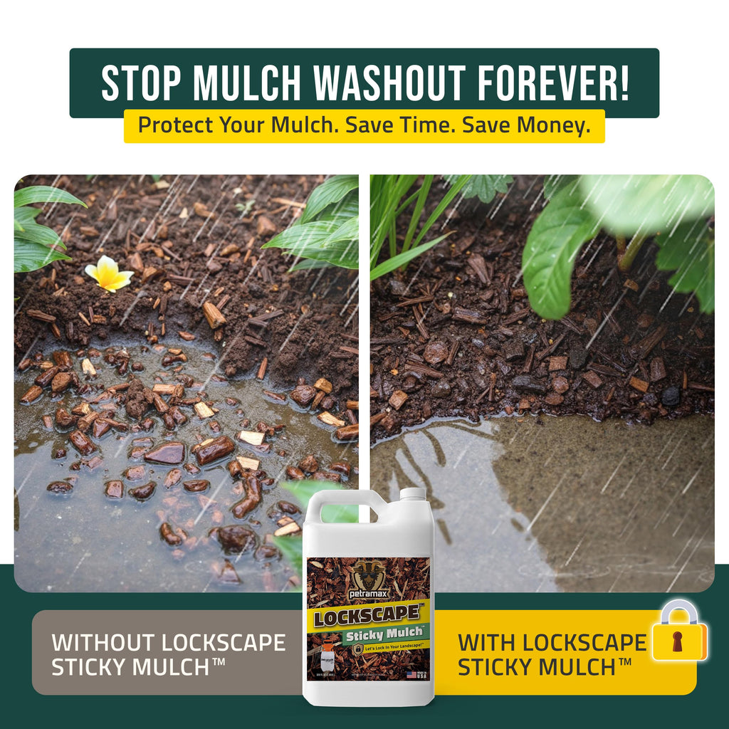 Lockscape Sticky Mulch Glue for Landscaping (2.5G x 2) - Lasts Up to 2 Years, Non-Toxic, Ultra Concentrated Landscape Binder - Strong Mulch and Rock Glue for Landscaping Pea Gravel, Pine Straw & More