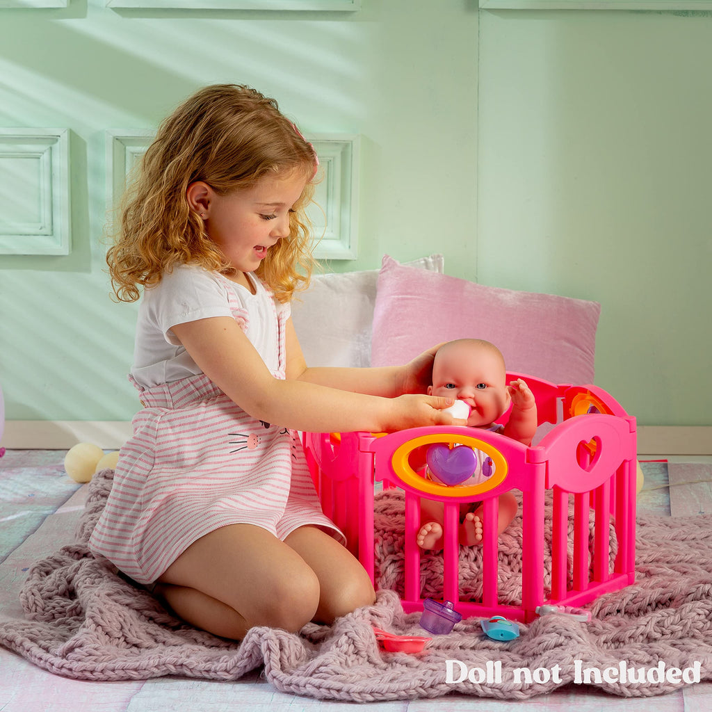 JC Toys Baby Doll Play Pen Gift Set for Keeps Playtime!|Fits Dolls up to 17" | Adjusts to Different Shapes | Play Accessories| Ages 2+, Pink