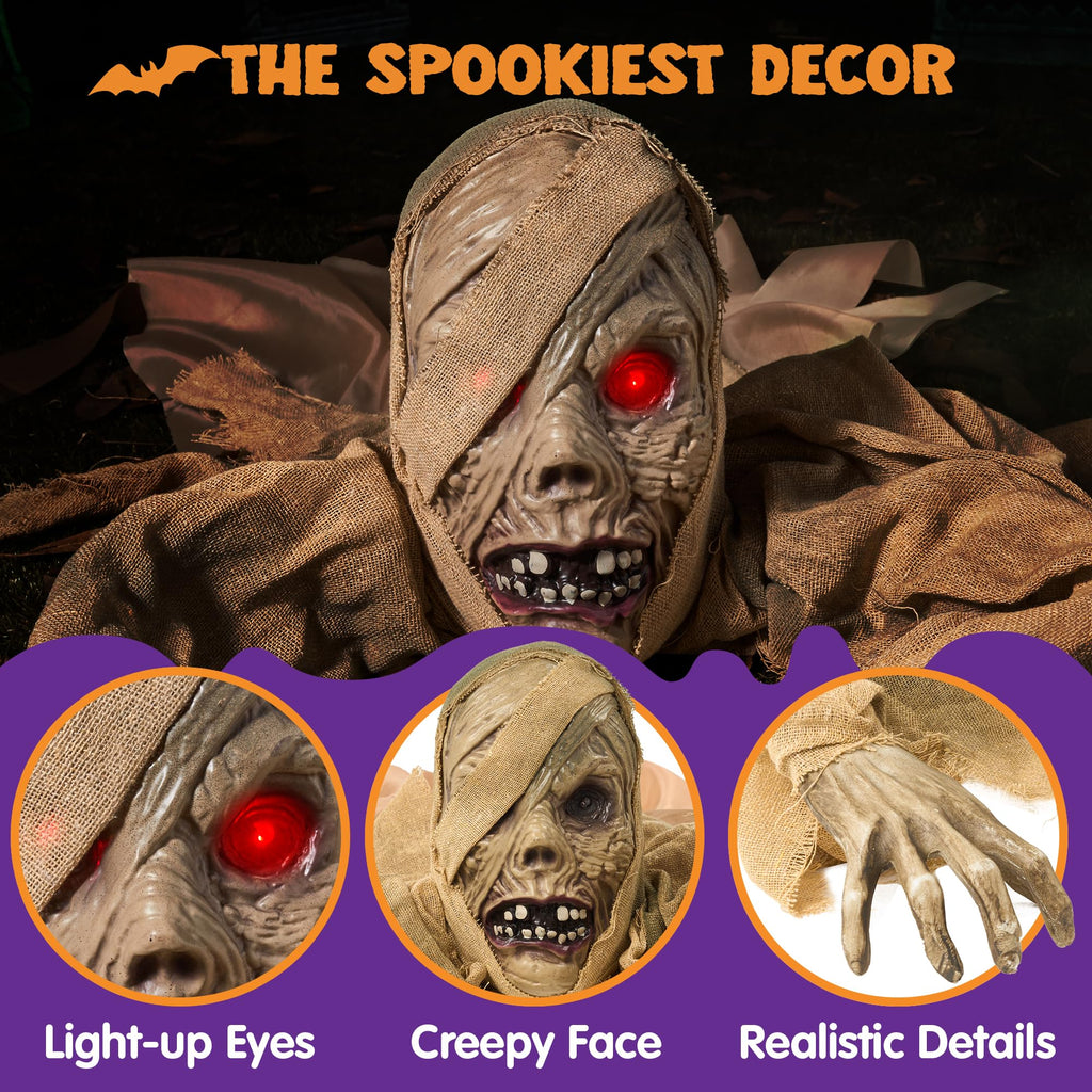 JOYIN Halloween Zombie Groundbreaker Outdoor Decoration, Zombie Groundbreaker with Light-up Eye and Creepy Sound (IR Sensor Activated) for Halloween Outside, Lawn, Graveyard Decor, Haunted House Props