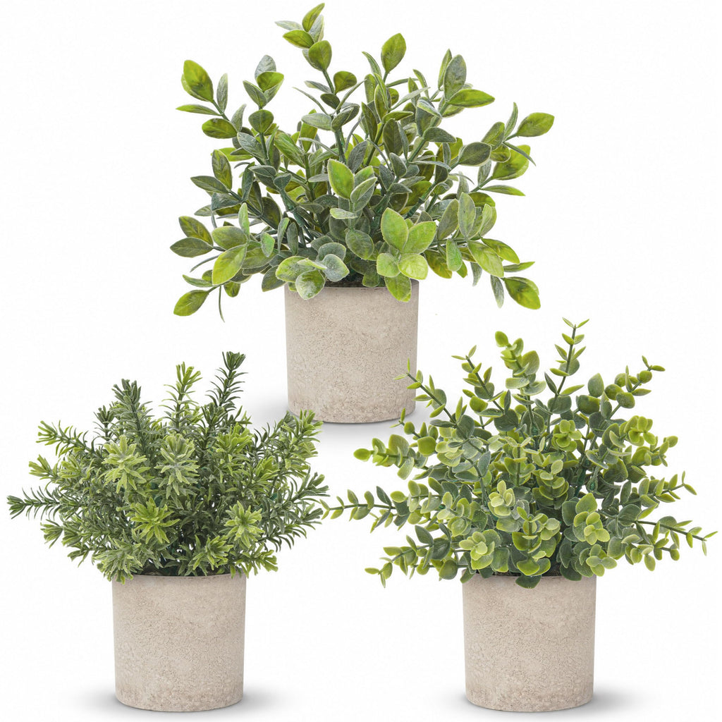 Der Rose 3 Pack Mini Fake Plants, Sage Green Artificial Plants for Shelves