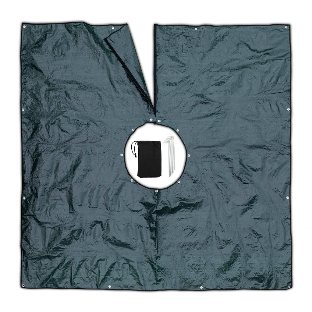 LydKin Landscape Tarp 8x8ft - 22" Center Hole to Fasten Around Trees and Shrubs - Complete with Garden Stakes