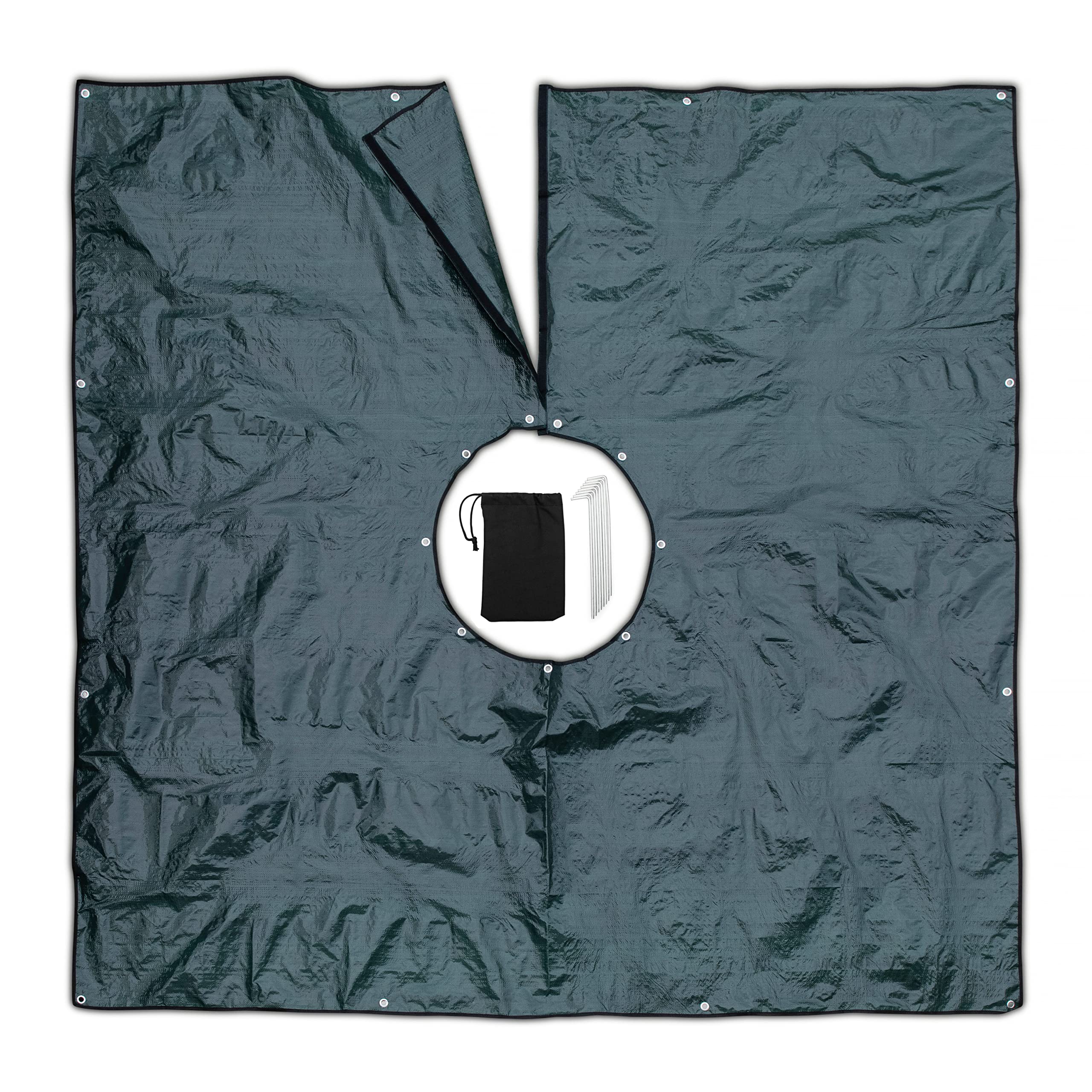 LydKin Landscape Tarp 8x8ft - 22" Center Hole to Fasten Around Trees and Shrubs - Complete with Garden Stakes