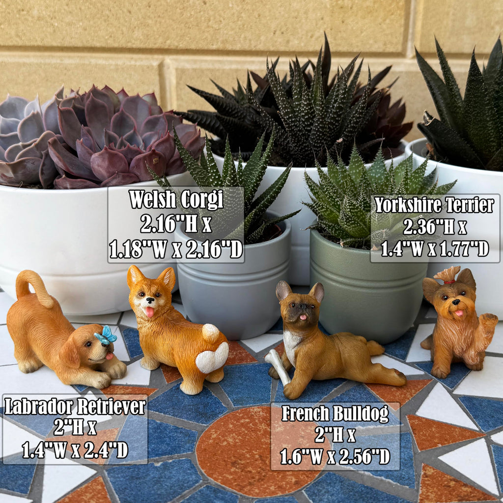 Mood Lab Fairy Garden Dog Figurines - Realistic Puppy Set (4 pcs) - Miniature Decorative Statues - Outdoor & Indoor Garden Decor