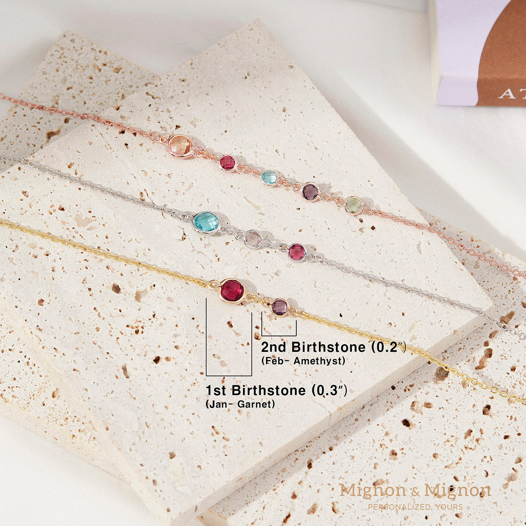 Family Birthstone Necklace for Women, Mom Birthstone Necklace 1 to 6 Stones
