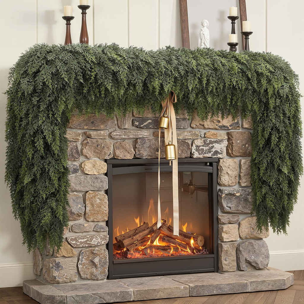 2PCS 6FT Christmas Cedar Garland, Real Touch Soft Greenery Mantel Decor